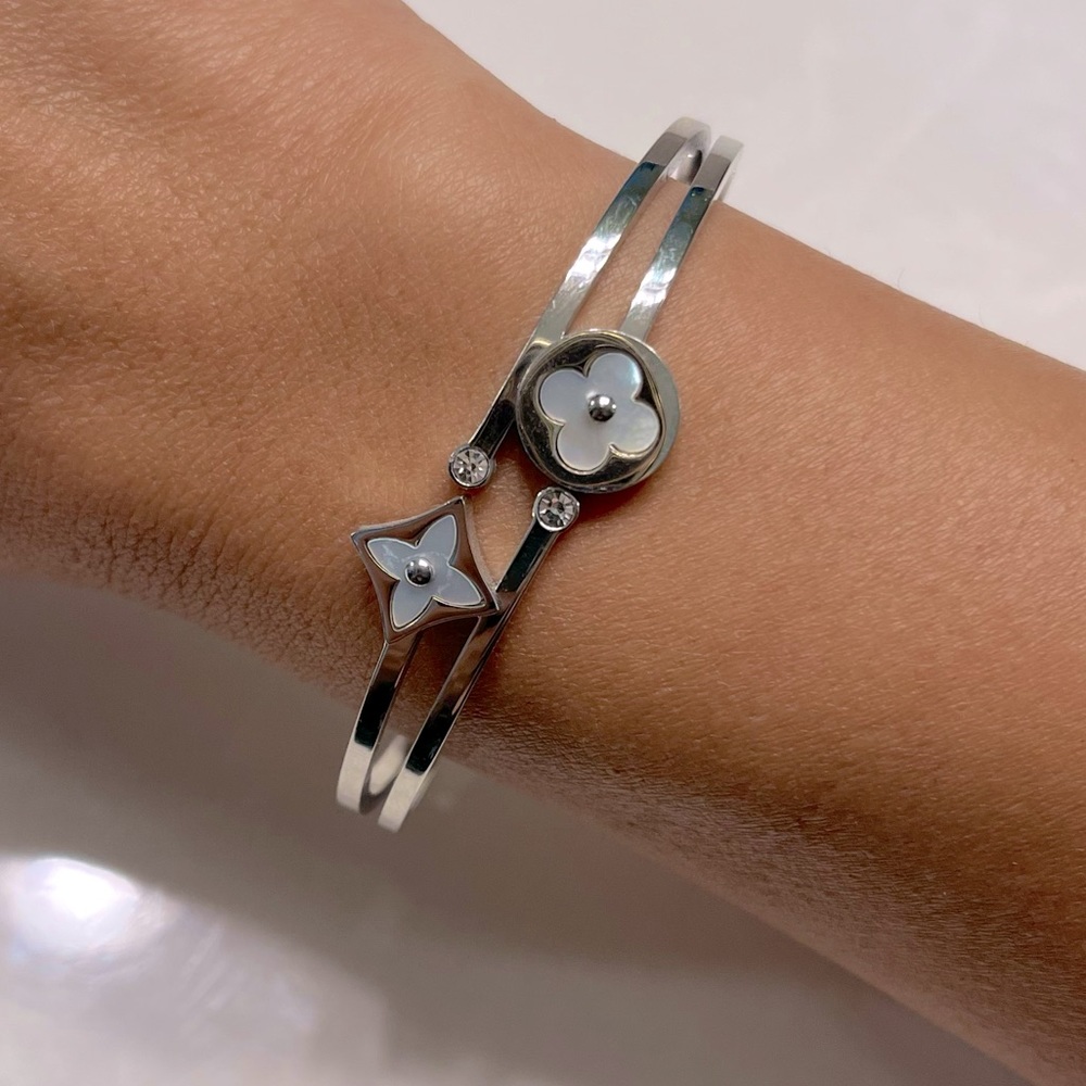 Silver Clover Bangle Bracelet (Not Sold As A Set)
